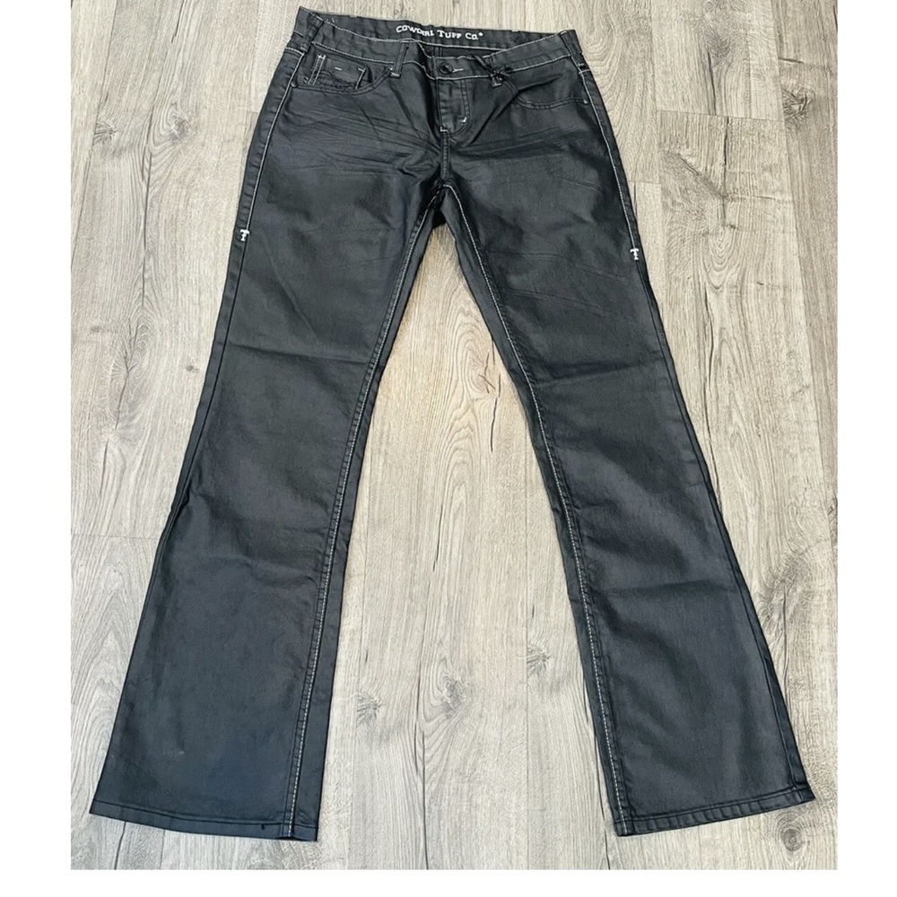 NWT Cowgirl Tuff Blackout Black Coated Denim Western Bootcut Jeans Size 28x33